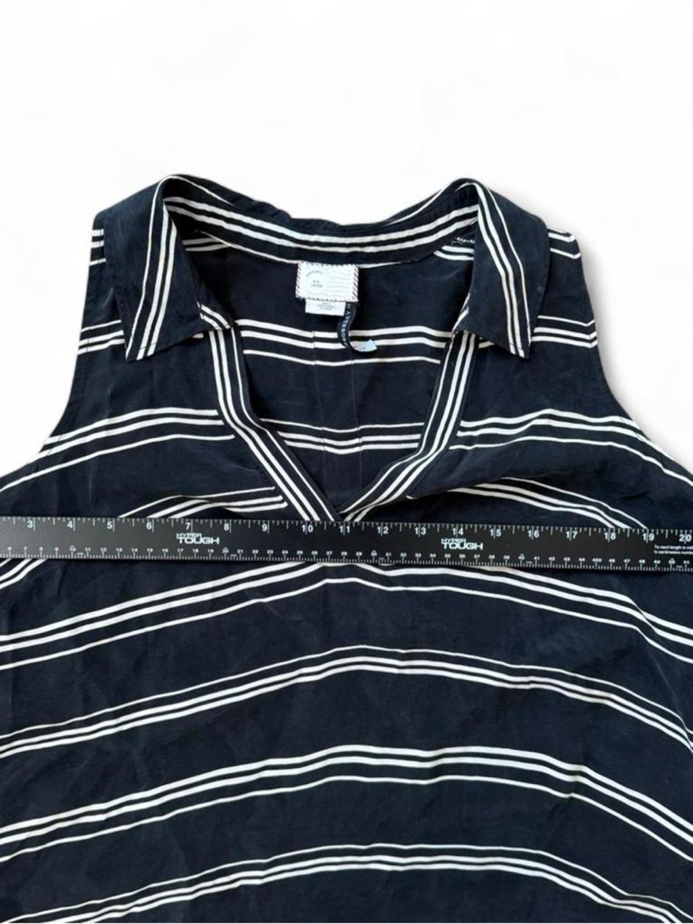 Anthropologie Black & White Striped Midi Dress V-Neck Side Slit Size L - Picture 5 of 8